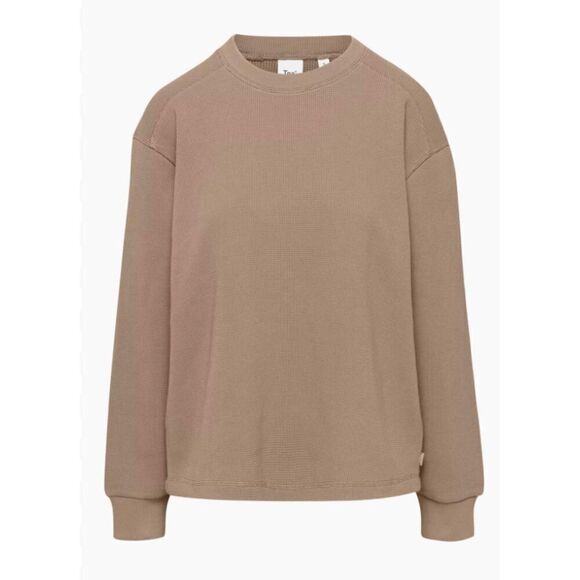 Aritzia TNA Bailey Long Sleeve Waffle Knit Shirt In Tan - Picture 1 of 12